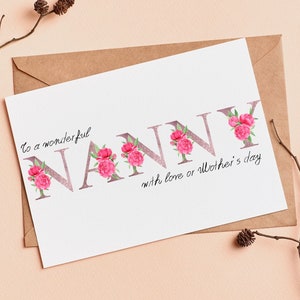 Carte d'anniversaire de nounou, carte de fête des mères pour grand-mère, fête des mères florale de nounou, carte pour grand-mère PNG PDF JPG