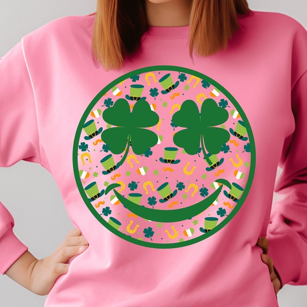 Lucky Charm Smiley Face Shirt Smiley Face svg ,St. Patrick’s Day Shirt Design St.Patrick’s Day svg Lucky Clover Shamrock Smiley Sublimation