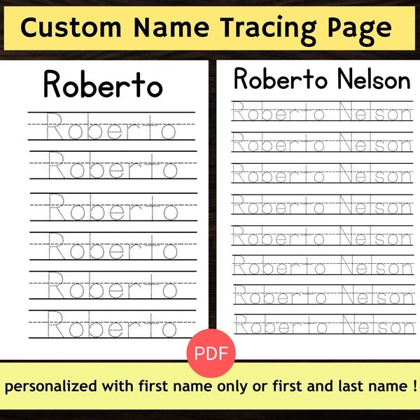 Custom Name Tracing Page, Name Tracing Custom Worksheet , First & Last Name Tracing Name Worksheet , Name Tracing Printable