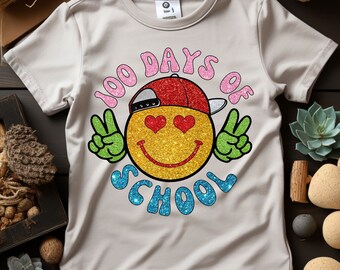100 days of school png, Retro Smiley Face png, Happy 100 days png, 100 days Teacher Shirt,Happy 100 Days Teacher,100 Days Brighter png