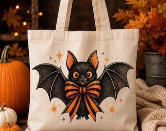 Vintage Halloween Bat PNG, Orange Black Bow, Spooky Star Accents (Digital Download)