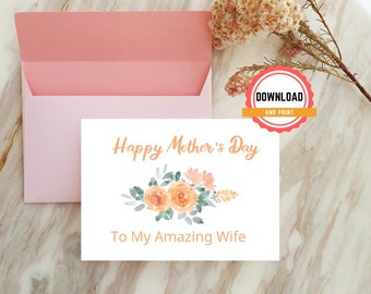 Mother's Day Card for Wife Printable Card, Mother's Day Card From Husband, Digital Download