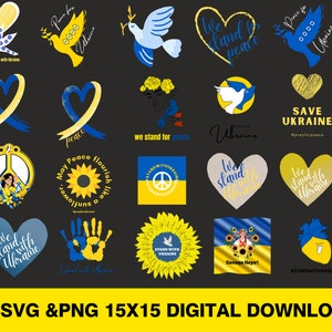 Ukraine Flaggen Bündel | Vektor, SNG, PNG| Dateien für Cricut, Silhouette | Landkarte Ukraine | Digitaler Download | Unterstütze die Ukraine