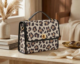 Leopard Print Crossbody Bag, Animal Pattern PU Leather Purse, Top Handle Shoulder Handbag Gift for Women