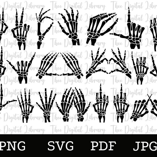 Skeleton Hands Svg, PNG Bundle, Skull Skeleton Hand, Middle Finger, Rock Hand , Peace Sign, Silhouette, Cricut Cut Files
