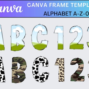 Modelo de Moldura Canva Doodle Letras em Branco Transparente Alfabeto Fonte Design Foto Preenchimento Editável Baixar Arquivo Digital Modelo de Moldura Canva
