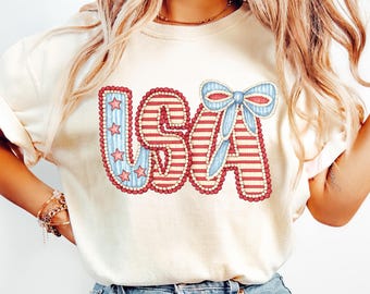 USA Coquette Bow png, Patriotic Seersucker Digital Design, Red White Blue Preppy Graphic, 4th of July USA Print, DTF Sublimation Download