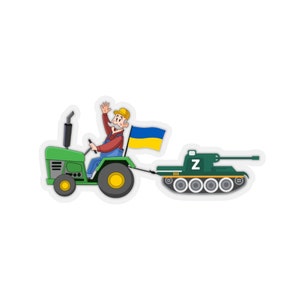 Ukrainian Tractor Pulling A Russian Tank Ukraine Flag Sticker ,Stop War In Ukraine Sticker,Flag Of Ukraine Sticker ,Kiss-Cut Stickers Active