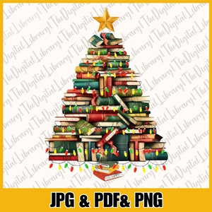 Christmas Book Tree Png, Book Lovers Png JPG , School Christmas , Christmas Gift Bookworm Christmas Png, Gift For Teachers, Xmas Design Png