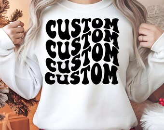 Texto ondulado personalizado Svg, letras onduladas personalizadas Svg, fuente ondulada personalizada Svg, ondulado apilado personalizado Svg, fuente ondulada personalizada Svg retro ondulado personalizado