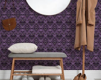 Purple Gothic Bat Wallpaper, Victorian Damask Peel and Stick Wall Covering