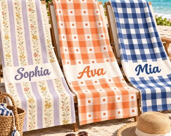 Personalized Microfiber Beach Towel with Name, Multiple Sizes, Made in USA