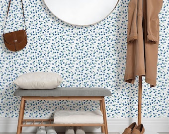 Blueberry Ditsy Floral Peel and Stick Wallpaper, Cottagecore Kitchen Decor