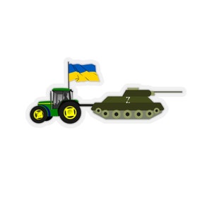 Ukrainian Tractor Pulling A Russian Tank Ukraine Flag Sticker ,Stop War In Ukraine Sticker, Flag Of Ukraine Sticker , Kiss-Cut Stickers