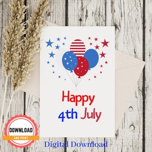 Biglietto d'auguri per il 4 luglio, biglietto d'auguri stampabile per il giorno dell'indipendenza, biglietto d'auguri scaricabile per il 4 luglio, biglietto per il 4 luglio