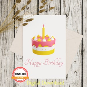 PRINTABLE Birthday Card Birthday Cake Card Instant Download - Etsy