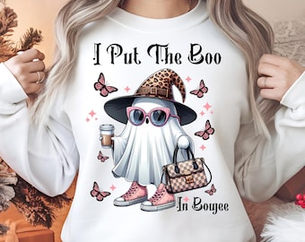 I Put The Boo In Boujee Ghost T-Shirt Design, Halloween PNG, Ghost Sublimation Design, Girly Halloween PNG , Ghost T-Shirt,Spooky Vibes