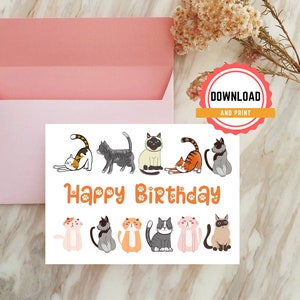 Cats Birthday Card -Instant Download - Digital Card