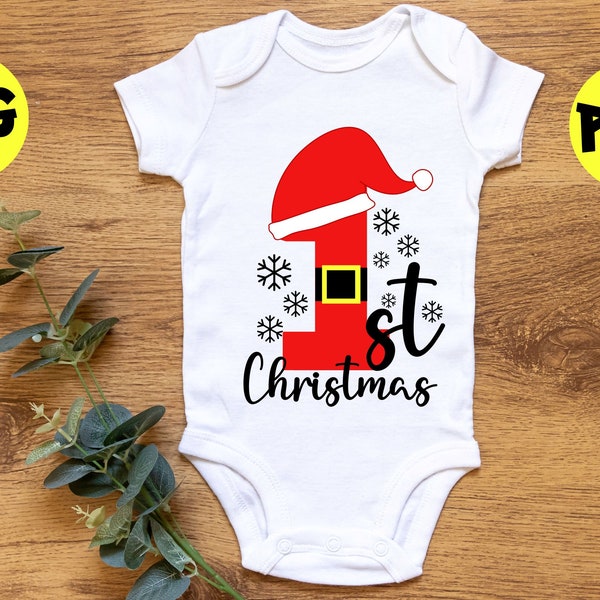 1st Christmas SVG ,PNG Baby First Christmas Santa Claus Hat Sublimation Design SVG, Newborn 1st Christmas Family Commercial Use File