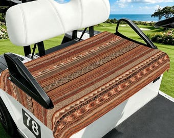Boho Western Golf Cart Seat Cover, Rustic Southwestern Striped Terry Cloth Blanket
