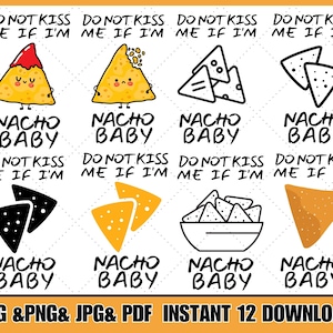 Do Not Kiss Me If I&#39;m Nacho Baby Onesie svg, Funny Baby Onesie svg, Nacho Shirt svg, Nacho Baby png, Food Onesie svg png