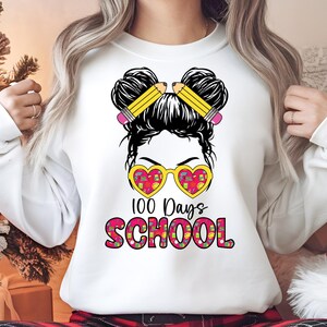 100 Days Smarter Girls Messy Bun Hair 100th Day Of School Digital PNG 100 Days Of School PNG, Happy 100 Days Of School Girl Boy 100 Days