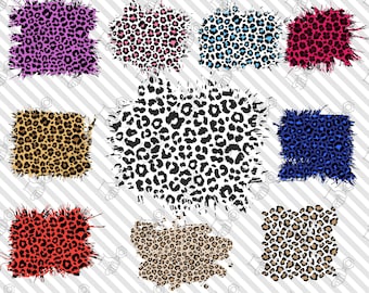 Paquete de 10 parches PNG con estampado de leopardo desgastado, fondo de parche de leopardo, parches de leopardo, parches de sublimación con diseño de guepardo, paquete PNG JPG
