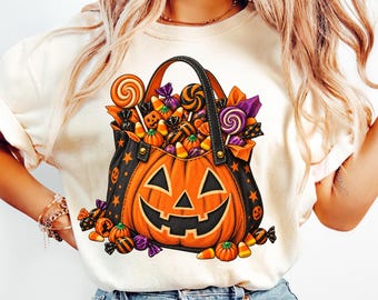 Halloween Candy Bag PNG, Jack-o'-Lantern Trick-or-Treat Design (Digital Download)