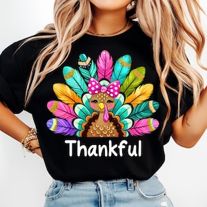 Colorful Coquette Turkey Png, Thankful Png , Glitter Turkey Thanksgiving Png, Dalmatian Dots Bow Fall Png, Hand Drawn, brushstroke
