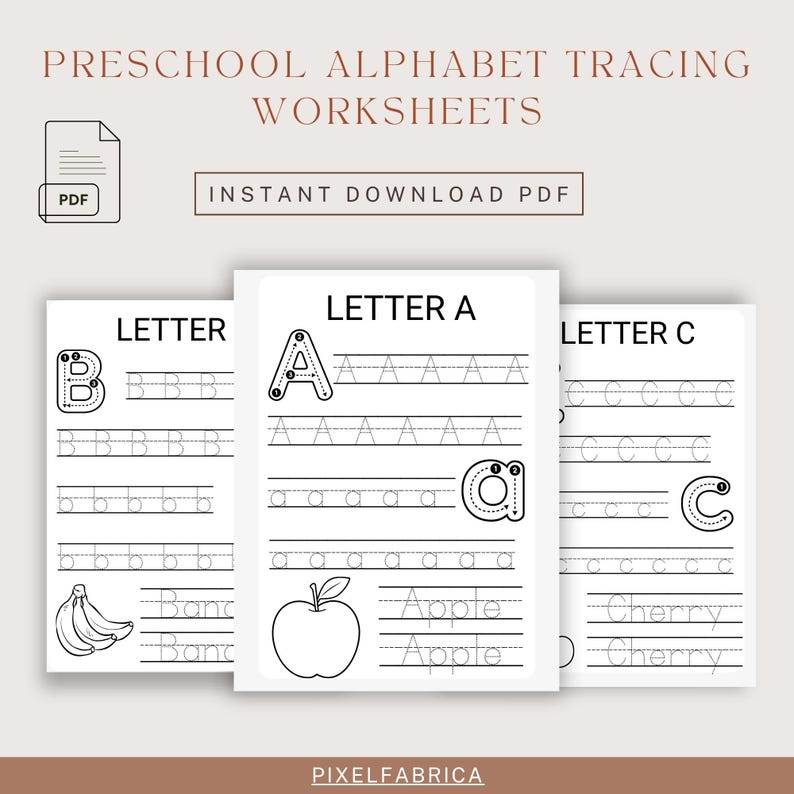 Hojas de trabajo en PDF para preescolar: trazar el alfabeto, práctica ...