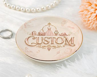 Personalized Round Ceramic Jewelry Tray, Custom Ring Dish, Name Trinket Tray, Bridesmaid Gift, Wedding Favor, Jewelry Holder