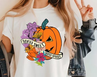 Sorta Sweet Sorta Spooky Png, Flower Pumpkin Png, Spooky Season Png, Halloween Png, Skeleton Design,Flower Skull Png,Halloween png Design