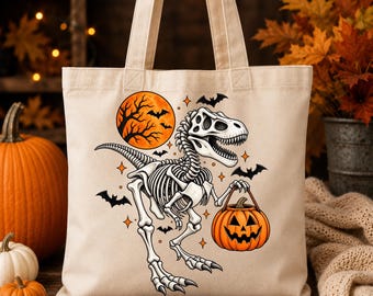 Halloween Dinosaur Skeleton PNG, Trick-or-Treat Dino, Spooky Sublimation (Digital Download)