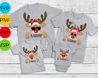 Reindeer Family Christmas Shirt SVG , Personalized Christmas Family ,Funny Christmas Tee , Matching Family Name SVG, Custom Family Name Tee
