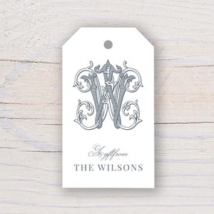 2 x 3,5 po. Étiquettes cadeaux monogramme script personnalisé | Étiquettes-cadeaux personnalisées | Etiquette cadeau famille colorée