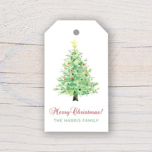 Personalized 2 x 3.5 inch Watercolor Christmas Tree Gift Tags | Custom Gift Tags