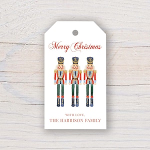 Etiquetas de presente personalizadas em aquarela com padrão quebra-nozes de 2 x 3,5 polegadas | Etiquetas de presente de Natal personalizadas