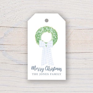 Personalized 2 x 3.5 inch Watercolor Christmas Wreath Gift Tags | Custom Gift Tags