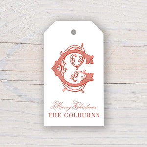 2 x 3.5 inch Personalized Christmas Script Monogram Gift Tags | Custom Gift Tags | Colorful Family Gift Tag