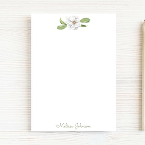 Personalized Watercolor Magnolia Notepad, Floral Women Notepad