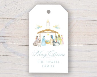 Personalized 2 x 3.5 inch Watercolor Christmas Nativity Gift Tags | Custom Gift Tags