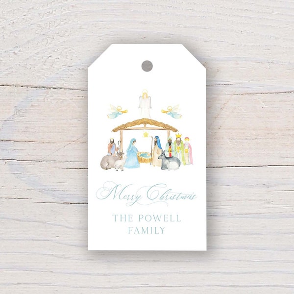 Personalized 2 x 3.5 inch Watercolor Christmas Nativity Gift Tags | Custom Gift Tags