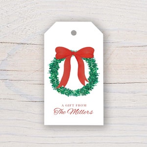 Personalized 2 x 3.5 inch Watercolor Christmas Wreath Gift Tags | Custom Gift Tags