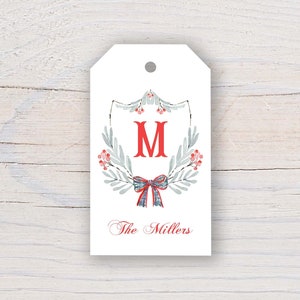 Personalized 2 x 3.5 inch Christmas Bow Crest Gift Tags | Custom Gift Tags