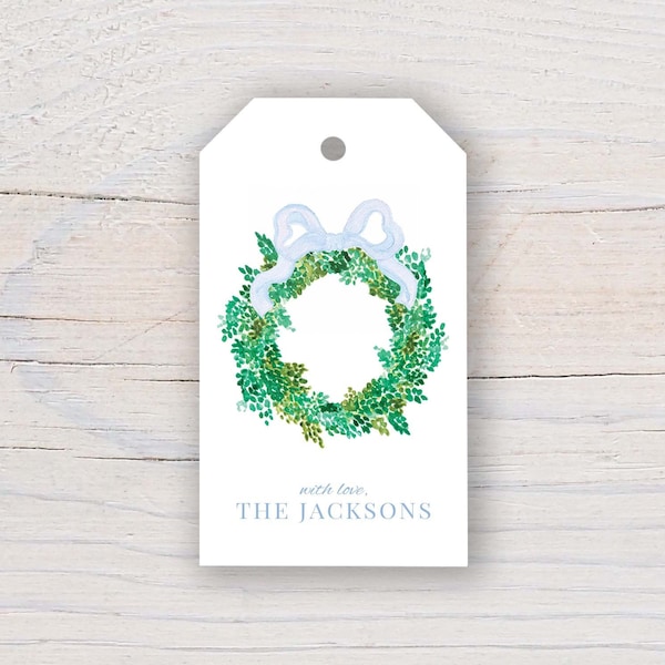 Personalized 2 x 3.5 inch Watercolor Christmas Wreath Gift Tags | Custom Gift Tags