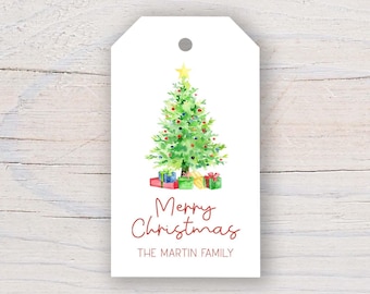 Personalized 2 x 3.5 inch Watercolor Christmas Tree Gift Tags | Custom Gift Tags