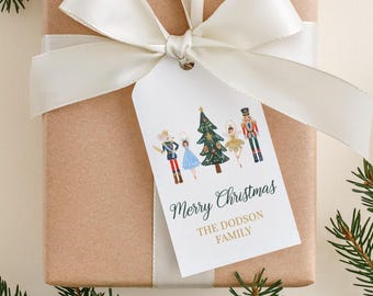 Personalized 2 x 3.5 inch Watercolor Nutcracker Gift Tags | Custom Christmas Gift Tags