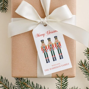 Personalized 2 x 3.5 inch Watercolor Nutcracker Tree Gift Tags | Custom Christmas Gift Tags
