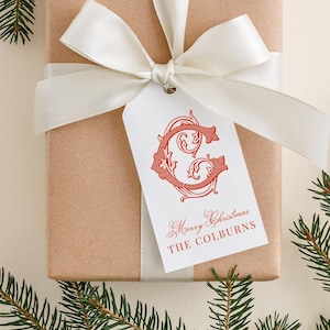 2 x 3,5 inch gepersonaliseerde kerstmonogram cadeaukaartjes | Aangepaste cadeaukaartjes | Kleurrijk familiecadeaukaartje