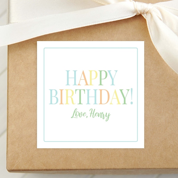 Personalized Happy Birthday Light Green Calling Card, Colorful Enclosure Card, Child Birthday Gift Sticker